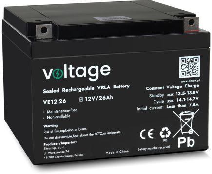 AGM Battery Voltage 12V 26Ah VE12-26 (Lifespan 6-9 years)