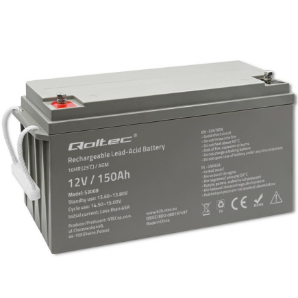 QOLTEC 53068 AGM battery 12V 150Ah max. 2250A