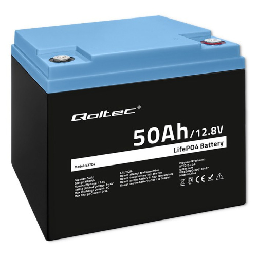 Qoltec 53704 LiFePO4 lithium iron phosphate battery | 12.8V | 50Ah | 640Wh | BMS