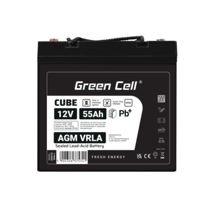 Green Cell Battery AGM VRLA 12V 55Ah IP54