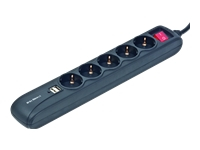 ENERGENIE Power Strip 5 sockets incl 2 USB ports 2A each plastic case 1.5m black