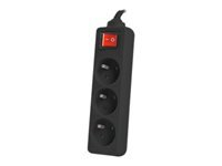 LANBERG PS1-03E-0300-BK Lanberg 3M Black LANTERGE CURVE 3X 230V PL WITH CIRCUIT BREAKER, FULL COPPER