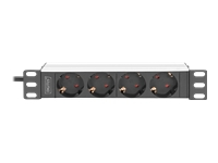 DIGITUS 1U Aluminum PDU 254mm 10inch rack mount 4x safety outlet 16A 4000W 250VAC 50/60Hz