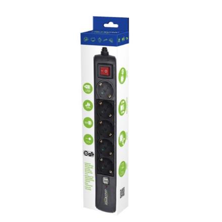 SPG5-U2-5 Power strip with USB charger, 5 sockets, USB 2A, 1.5 m SPG5-U2-5