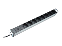 DIGITUS 48.3cm 19inch Outlet stripe aluminium 8x Schuko 10A 4000W 1x C14 Plug incl. metal mount kit