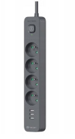 Tracer Power Line+ mobile ready surge protector power strip 1.5m (4 sockets + 3x USB A, 5V 2.4A)