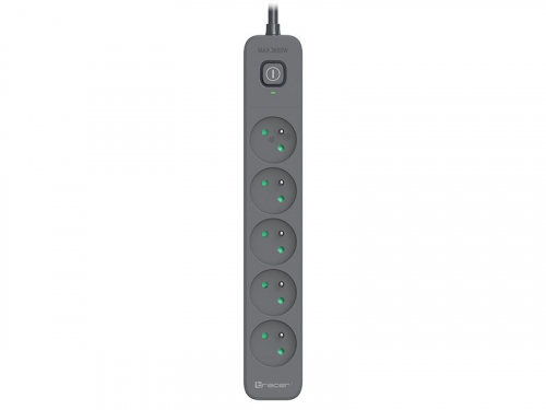 Tracer Power Line+ 5m Graphite surge protector power strip (5 sockets)