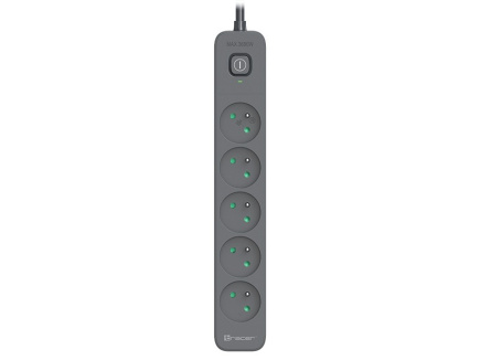 Tracer Power Line+ 3m Graphite surge protector power strip (5 sockets)