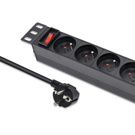 Qoltec Aluminum PDU for 10'' RACK | 1U | 16A |  4xFRENCH | 1.8m
