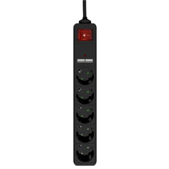 EnerGenie SPG5-U2-5-02 Power strip with USB charger, 5 sockets, 1.5 m, USB 2A, Must | EnerGenie SPG5-U2-5-02