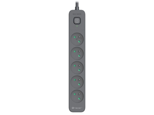 Tracer Power Line+ 5m Graphite surge protector power strip (5 sockets)