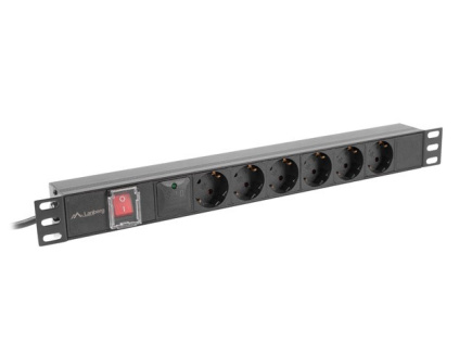 Lanberg PDU rack power strip 19 inch 1U 16A 6x230V schuko 2m Must