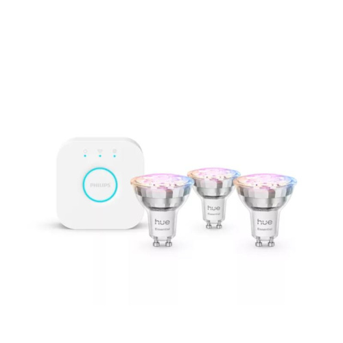 Philips Hue Essential Starter Kit, Spotlight + Hue Bridge, Full Color, GU10, 3 tk, valge - Nutivalgusti komplekt / 929004235707