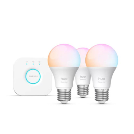 Philips Hue Essential Starter Kit, A60 + Hue Bridge, Full Color, E27, 3 tk, valge - Nutivalgusti / 929004235411
