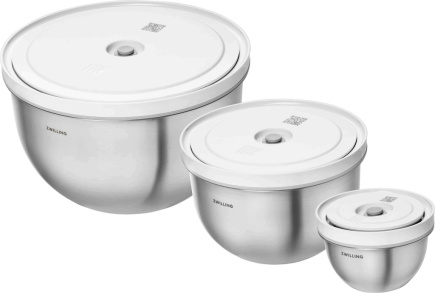 Set of 3 vacuum stainless bowls with lid