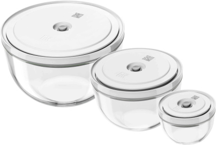 Set of 3 glass vacuum bowls with lid