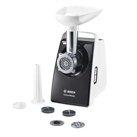 Bosch | Meat mincer CompactPower | MFW3612A | Black | 500 W | Number of speeds 1 | 2 Discs: 4 mm and 8 mm; Sausage filler accessory; pasta nozzle for spaghetti and tagliatelle; cookie nozzle with three different shapes