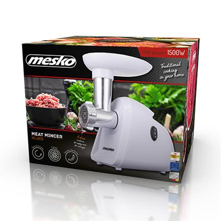 Mesko | Meat mincer | MS 4809 | Valge | 350 W | Middle size sieve; mince sieve; poppy sieve; plunger; sausage filler