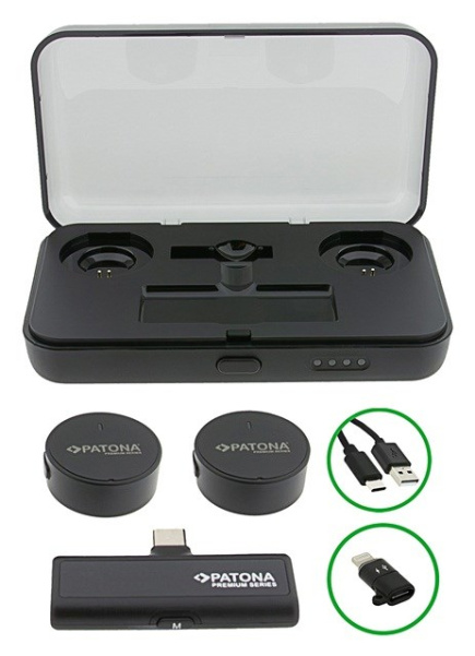 PATONA Premium Professional Lavalier Mikrofon Set PTS-I91S with charging case
