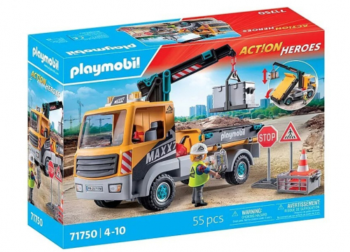 Playmobil Zestaw z figurkami Action Heroes 71750 Ciężarówka budowlana z dźwigiem