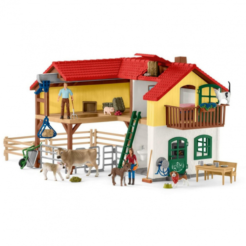 Schleich Farm World 42407 Bauernhaus mit Stall und Tieren