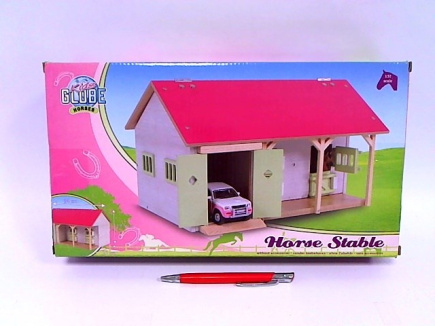 Wooden stable with two stalls 34x22x19cm pink 1:32