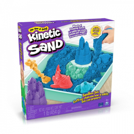 Kinetic Sand , Sandbox Set with 1lb Blue Play Sand, 4 Tools & Molds, Storage, Sensory Toys for Kids Ages 3 and up WLONONWCRJNI4