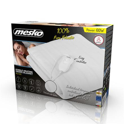 Mesko | Electirc heating under-blanket | MS 7419 | Number of heating levels 4 | Number of persons 1 | Washable | Remote control | Polyester | 60 W | Valge