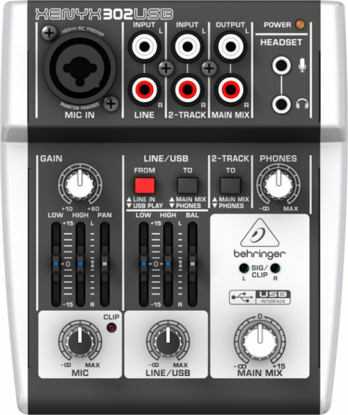 Behringer X302USB audio mixer 5 channels