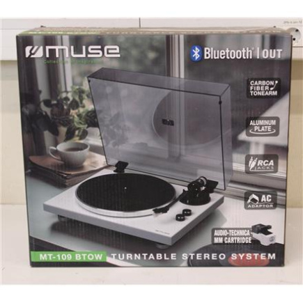 Renew. Muse MT-109 BTOW Hifi Turntable, White | Muse Hifi Turntable | MT-109 BTOW | Bluetooth Out | USED, SCRATCHES ON ALUMINUM PLATE
