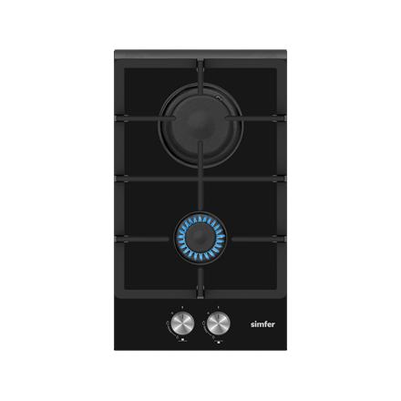 Simfer | Hob | H3.201.TGRSP | Gas on glass | Number of burners/cooking zones 2 | Rotary knobs | Black