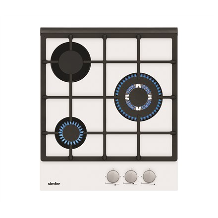 Simfer Hob H4.305.HGSBB Gas on glass, Number of burners/cooking zones 3, Rotary knobs, White