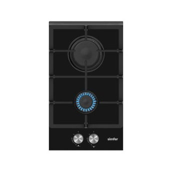 Simfer | Hob | H3.201.TGRSP | Gas on glass | Number of burners/cooking zones 2 | Rotary knobs | Black