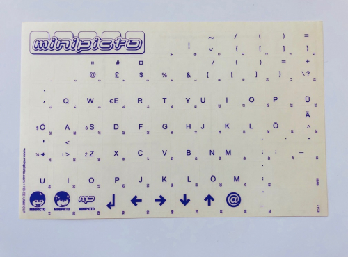 Labels for keyboard Minipicto. Color base transparent. Color of letters: EST– lilaс.