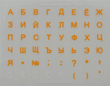 Labels for keyboard mini HQ, Color base transparent, Color of letters: RU - yellow, EST - white.
