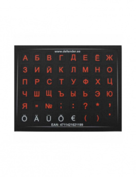 Labels for keyboard mini HQ. Color base black. Color of letters: EST– white, RUS-red.