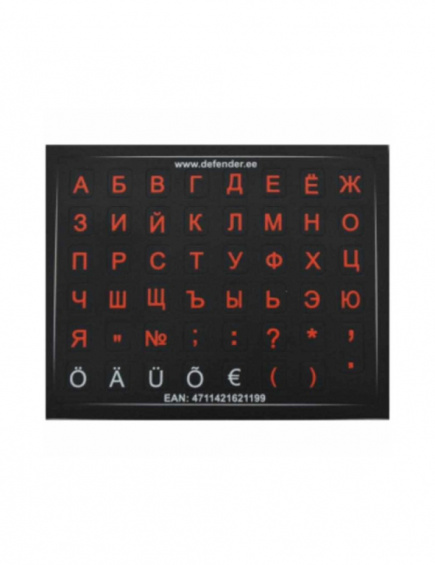 Labels for keyboard mini HQ. Color base black. Color of letters: EST– white, RUS-red.