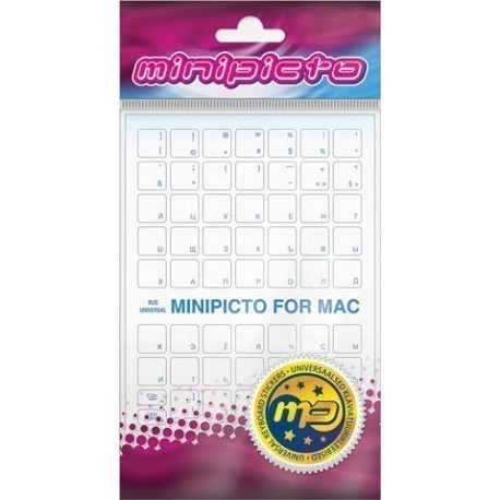 Labels for MAC keyboard Minipicto. Color base - matt transtarent. Color of letters: RUS - blue