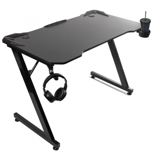 Gaming desk black large NanoRS, 150kg max, height 750mm, 110x60x1.5cm, cup and headphone holder, RS345