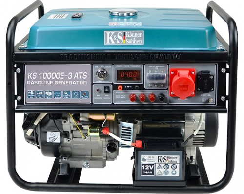Agregat prądotwórczy 230/400V, moc silnika 18 KM, moc szczytowa: 8kW, prąd znamionowy: 34,8A, gniazda: 1x12V DC, 1x16A (400V), 1x32A (230V), rozruch: automatyczny/elektryczny/ręczny