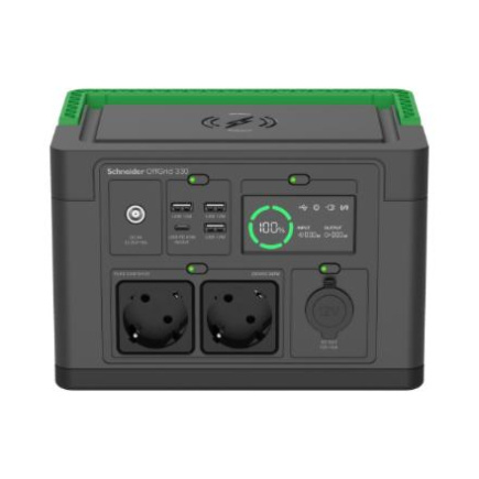 Schneider Electric Schneider OffGrid Portable Power Station 330, 230V, 332Wh Lithium-ion, LCD, 2 CEE 7/3 Schuko outlets, Sinewave, 3 USB-A, 1 USB-C, Wireless Charger | PPS330-GR