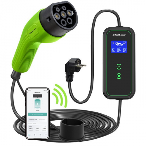 Qoltec Mobile EV Car Charger Adjustable 2in1 Type2 | 3.5kW | 230V | Wi-Fi | LCD | Portable | Wallbox | 5m