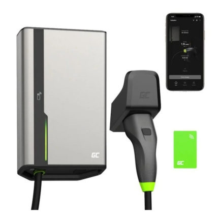 Green Cell GC EVGC021B2250 - Wallbox, 3,6 - 22 KW, 5 m, NFC Grey Aluminium Wall Built-in display LED