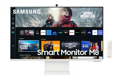 Samsung Monitor 27 inches SMART M8 VA 3840x2160 UHD 16:9 1xHDMI 1xUSB-C (65W) 2xUSB 2.0 4ms WiFi/BT HAS+PIVOT WEBCAM speakers flat white 2Yd2d