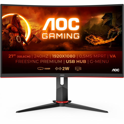 68,6cm/27'' (1920x1080) AOC C27G2ZU/BK Gaming Curved 16:9 0,5ms 240Hz 2xHDMI DisplayPort VESA Lift Speaker Full HD Black Red