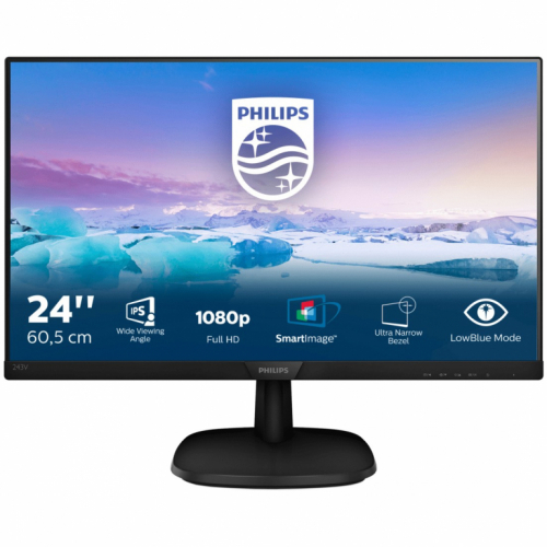 60,5cm/24'' (1920x1080) Philips V-Line 243V7QDSB 5ms IPS 16:9 VGA DVI HDMI VESA Full HD Black