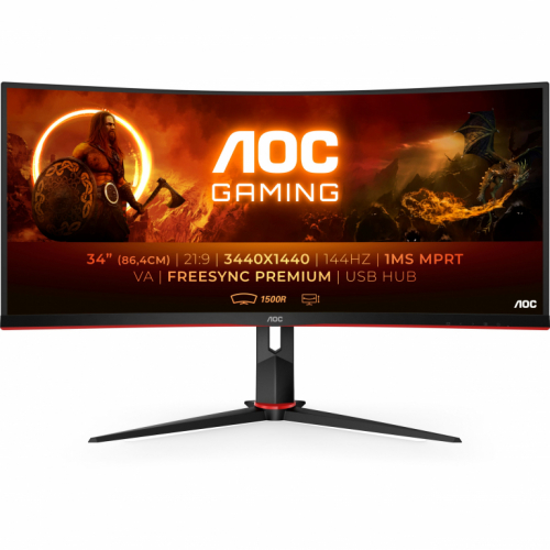 86cm/34'' (3440x1440) AOC CU34G2X/BK Gaming 21:9 1ms 144Hz 2xHDMI DisplayPort VESA WQHD Black