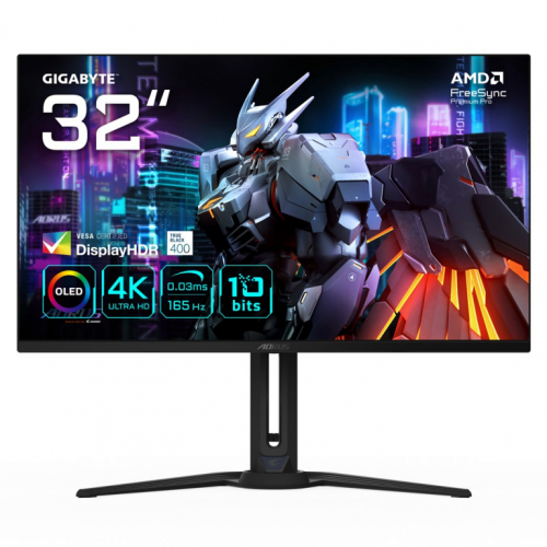 GIGABYTE AORUS FO32U 31.5” UHD Gaming Monitor - 3840 x 2160 (UHD), 165Hz, 0.03ms, 250 cd/m2, FreeSync Premium Pro, DisplayHDR True Black 400, HDMI 2.1, Displayport 1.4