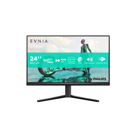 Evnia Fast IPS Gaming monitor, 23.8’’, Full HD (1920x1080), IPS, 180Hz, 300 cd/m², DisplayPort 1.2, HDMI 2.0, AMD FreeSync, LowBlue Mode, Flicker-Free, Slim, 3-sided frameless PHILIPS