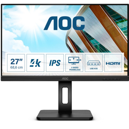 68,4cm/27'' (3840x2160) AOC U27P2 16:9 4ms USB HDMI DisplayPort Pivot Speaker 4K UHD Black